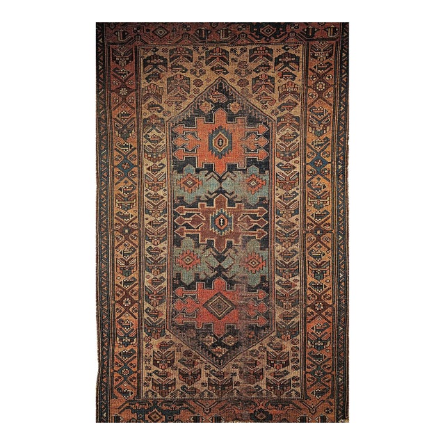 Antique Persian Malayer Area Rug, Hand-Knotted Wool, Geometric Pattern, 4x6, Ivory & Navy For Sale