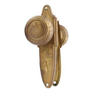 Vintage Art Deco Brass Passage Door Knob Set For Sale