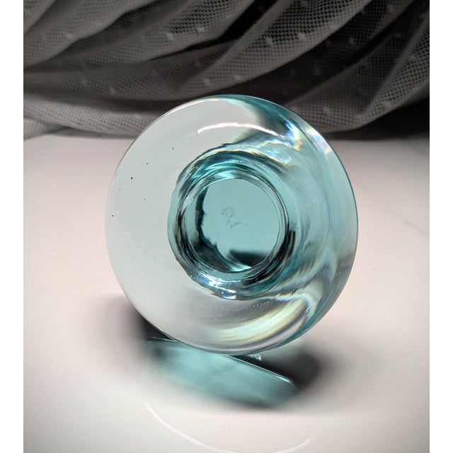 Glass Mid 20th Century Moser Glassworks Aqua Culbuto 500-mL Decanter and Four 2-Oz Cordial/Shot Glasses, Lead-Free Crystal - Set of 5 For Sale - Image 7 of 11