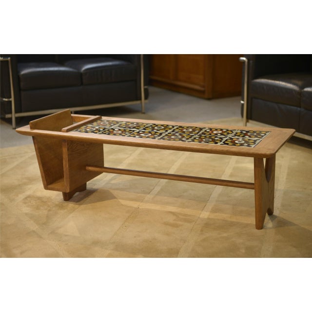 Coffee Table with Magazine Rack in Oak and Ceramic by Guillerme et Chambron for Votre Maison, 1950s For Sale - Image 3 of 12