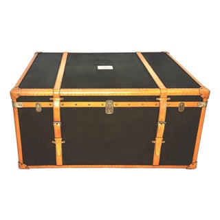 Late 20th Century Ralph Lauren Home Oxford Espresso Canvas & Saddle Leather Luggage Trunk Coffee Table For Sale