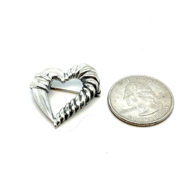 1990s Tiffany & Co Estate Heart Brooch Pin Sterling Silver For Sale In New York - Image 6 of 6