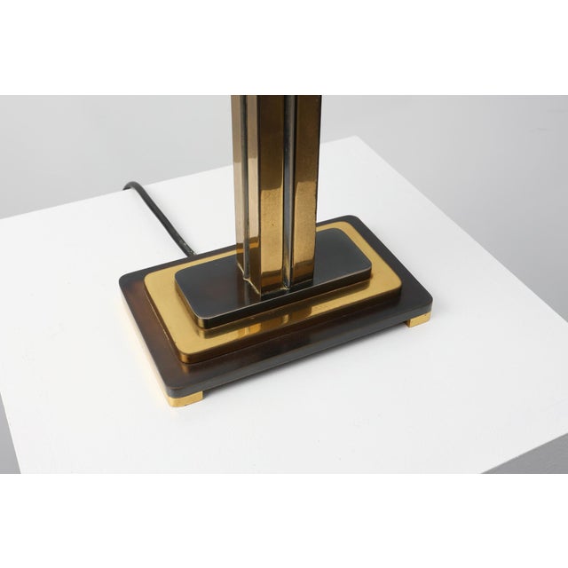 Brass Table Lamp with Black Rectangular Shade from Deknudt, Belgium, 1970s For Sale - Image 9 of 12