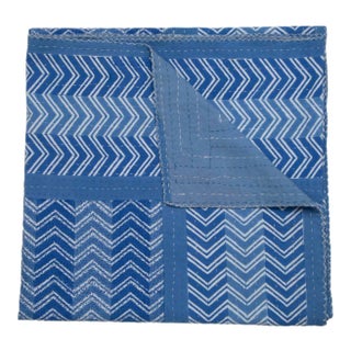 Chevron Hand Stitched Quilt, Twin-XL - Blue For Sale
