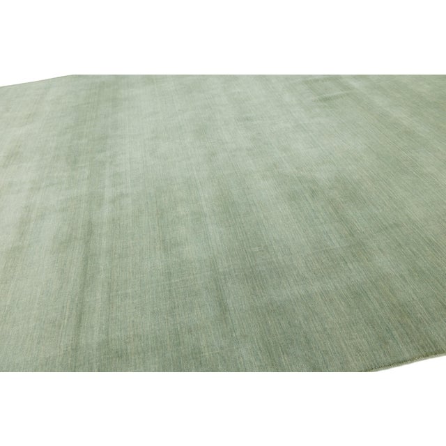Apadana's Modern Gabbeh Hand-Loom Wool Area Rug in Muted Sage Green For Sale In New York - Image 6 of 11
