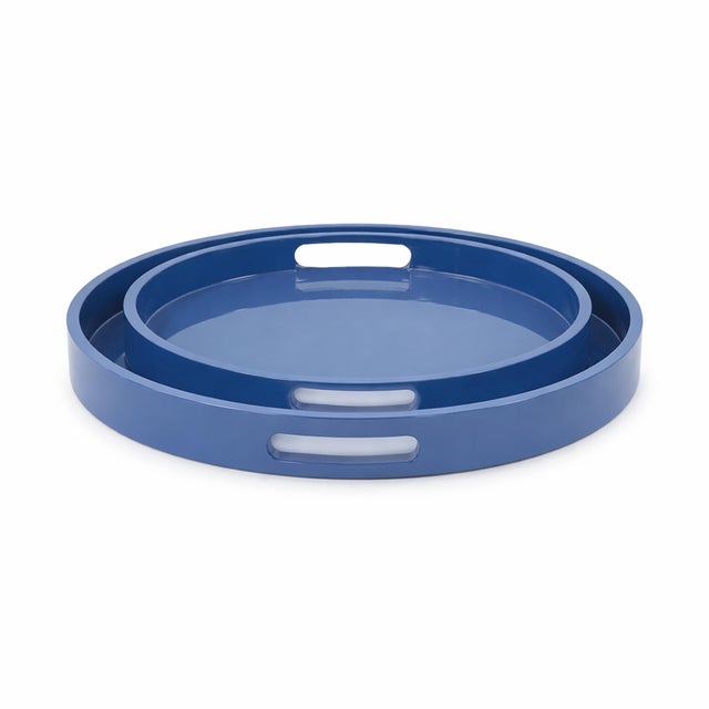 Contemporary Saint Tropez Round Tray Set of 2 - Classic Navy For Sale - Image 3 of 10