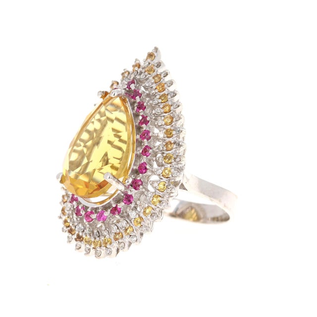 13.64 Carat Citrine Sapphire Diamond 14 Karat White Gold Cocktail Ring For Sale - Image 4 of 7