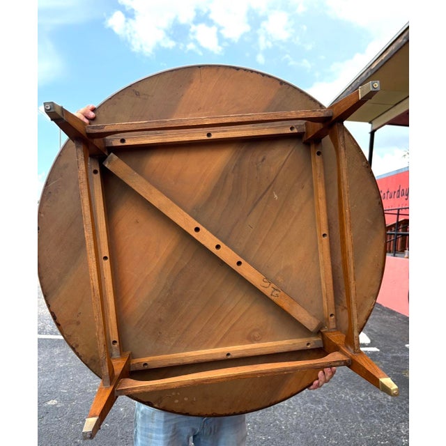 Wood Refinished Mid Century Round Parquetry Coffee Table For Sale - Image 7 of 8