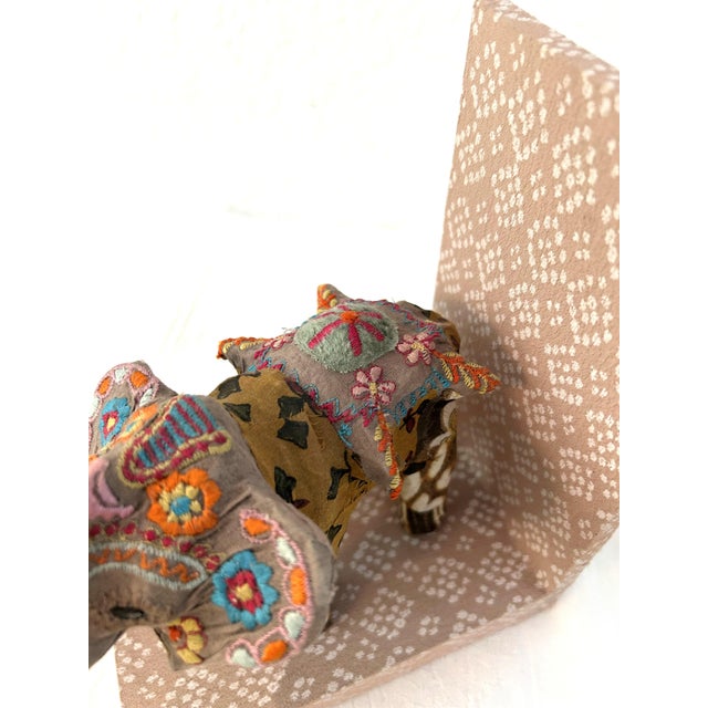 2010s Patchwork Cloth Covered Elephant & Bovine Bookends, a Pair For Sale - Image 5 of 7