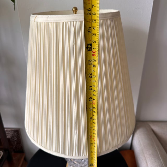 Glass Vintage Wedgwood Waterford Crystal Glandore Crescent Brass Table Lamp For Sale - Image 7 of 7