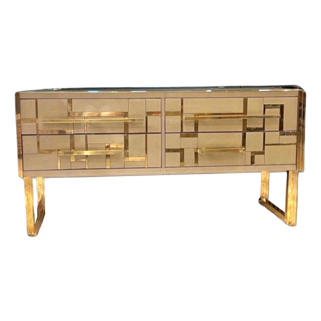 Sideboard in Gold and Brass Glass from Justfurnituress SRL For Sale