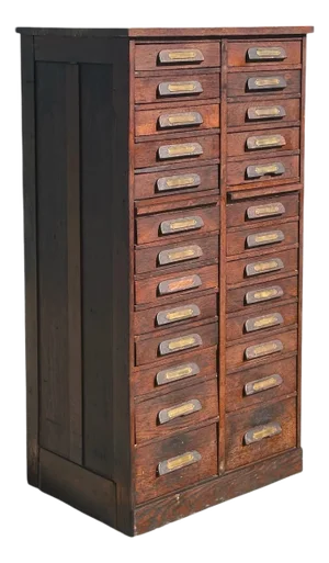 Antique Victorian Oak 26 Drawer Raised Panel Office File Cabinet by Cutler