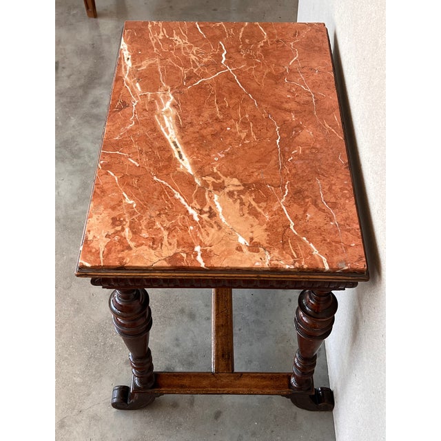 Wood Italian 1800s Neoclassical Walnut Side Table With Marble Top and Carved Decor For Sale - Image 7 of 11