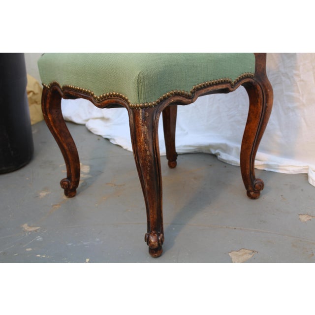French Provincial 18th C. Louis XV French Provincial Green Upholstered Side Chair For Sale - Image 3 of 5