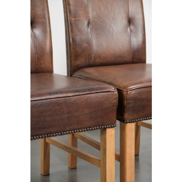 Large Sheepskin Dining Chairs in Dark Cognac, 1940s, Set of 4 For Sale - Image 13 of 14