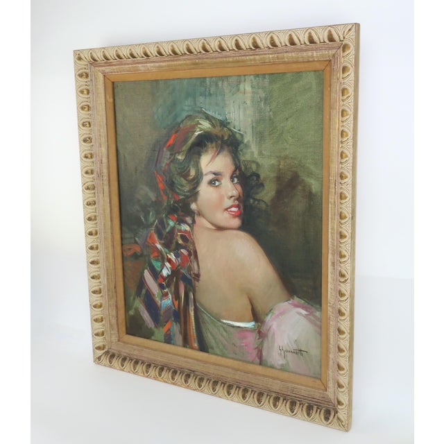 Giordano Giovanetti Italian Portrait Painting of an Exotic Woman, 1950's For Sale - Image 10 of 11