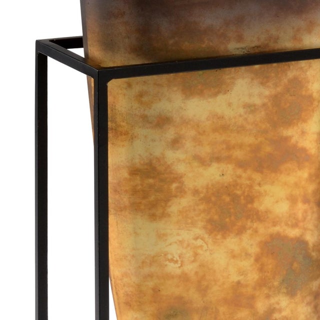 Sunset ombre glass vase in iron stand. 17h x 7w x 3.8d