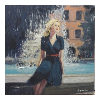 Original Oil Painting by Sean Wu, by the Fountain. For Sale