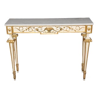 Italian Louis XVI Style Parcel Gilt Marble Top Console Table For Sale