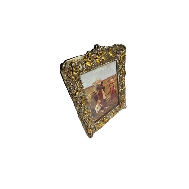 Large Vintage Picture Frame Made in Italy Gold Cherubs For Sale - Image 9 of 12