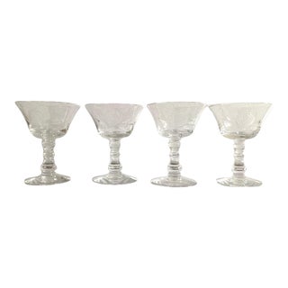 Vintage 1980s Fostoria Crystal Etched "Rose" Pattern Champagne Glasses - Set of 4 For Sale