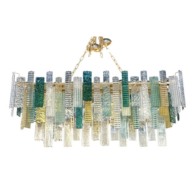 Monumental Rectangular Strip Listelli Murano Glass Chandelier by Simoeng For Sale