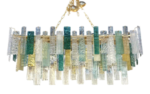 Monumental Rectangular Strip Listelli Murano Glass Chandelier by Simoeng