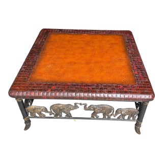 Maitland-Smith Figural Elephant Bronze & Leather Coffee Table – 20th Century For Sale