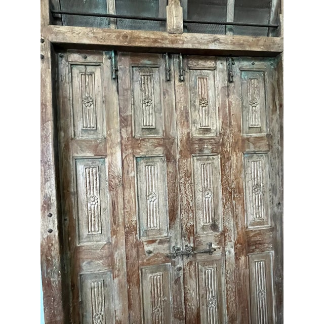Antique Rustic Carved Exterior Teak Double Hinged Doors, Colonial Plantation Architecture For Sale - Image 13 of 13
