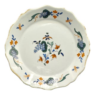 18th-Century French Country Nevers Polychrome Plate With Insects For Sale
