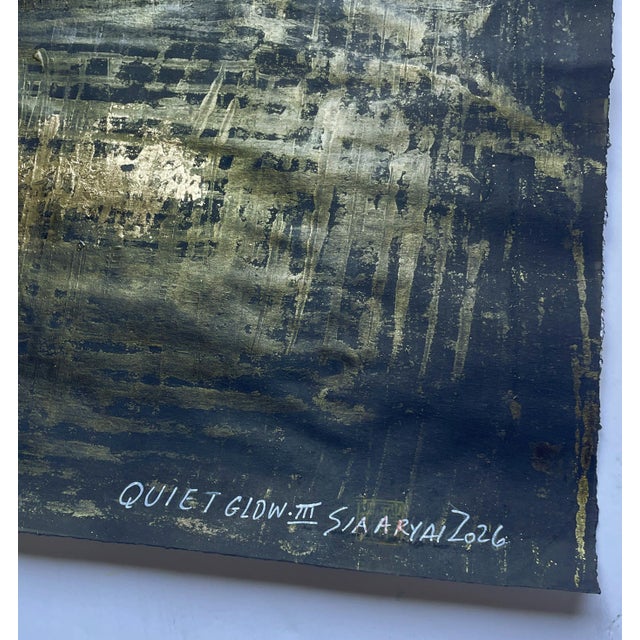 Contemporary Quiet Glow. III Framed Gold Leaf/Black Abstract Painting For Sale - Image 3 of 4