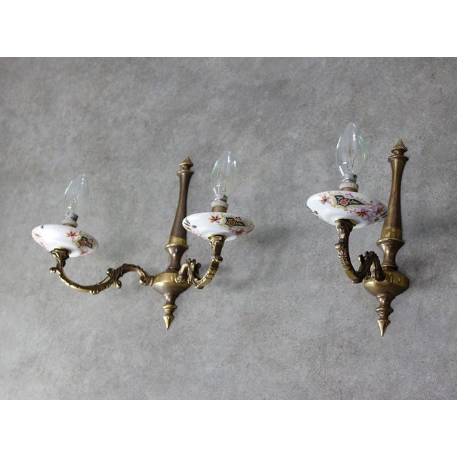 Mid-Century Italian Brass and Ceramic Sconces, Set of 2 For Sale - Image 10 of 13
