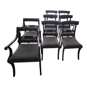 Late 19th Century Set of 8 Matched Classical Mahogany Dining Chairs, 2 Arm, 6 Side Chairs
