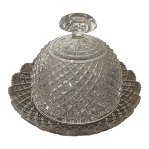 Antique 1890 American Glass Cut Crystal Cheese Dome & Tray