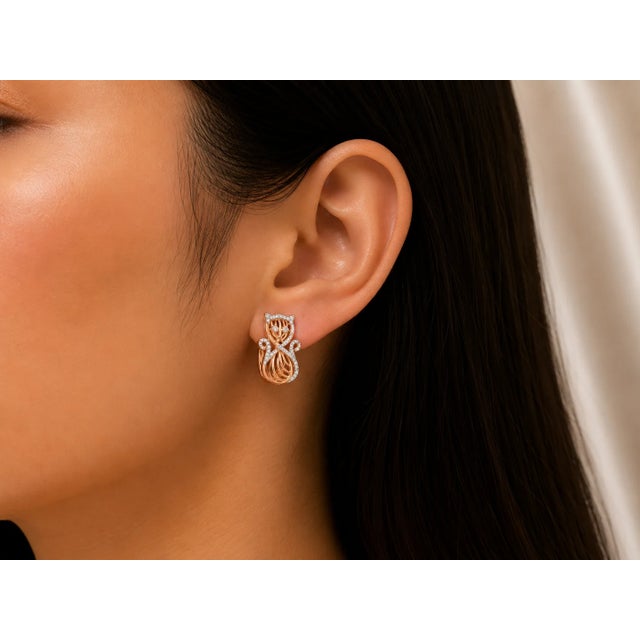 Contemporary Late 20th Century 14K Pink Rose Gold Diamond Cat Huggie Earrings, Pair For Sale - Image 3 of 3