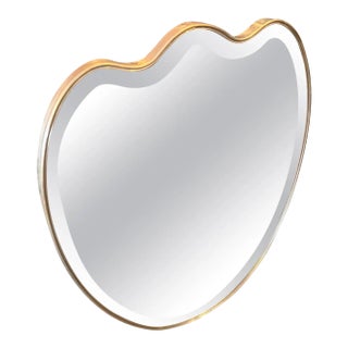 1950s Gio Ponti Style Mid-Century Modern Solid Brass Heart Shaped Wall Mirror For Sale