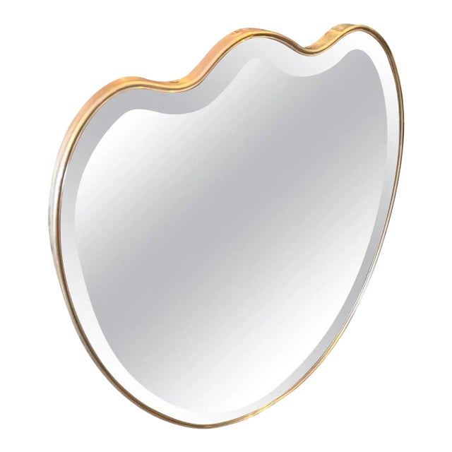 1950s Gio Ponti Style Mid-Century Modern Solid Brass Heart Shaped Wall Mirror For Sale