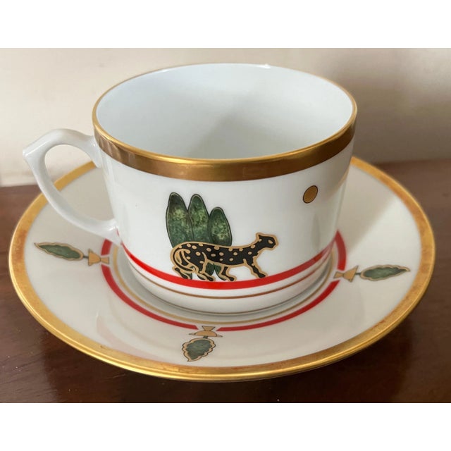 Late 20th Century Vintage Cartier Limoges Porcelain Art Deco Style Panther Coffee or Tea Cup & Saucer For Sale - Image 5 of 13