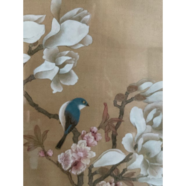 Beautiful Framed East Asian Botanical and Bird Painting For Sale - Image 11 of 12