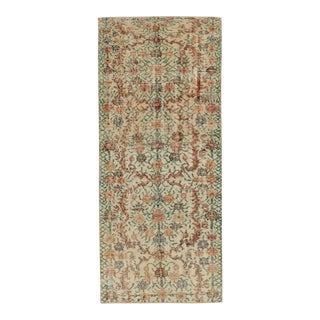 1960s Distressed Vintage Runner in Beige-Brown, Green, Rust Floral Patterns For Sale