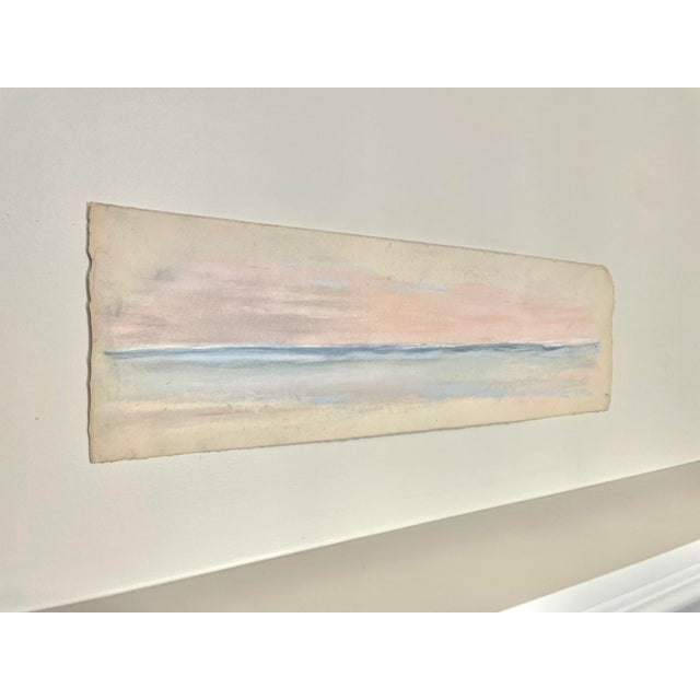 Modern Coastal Original Pastel Unframed Raw Edge Painting, Pink, Blue and Yellow For Sale - Image 11 of 12