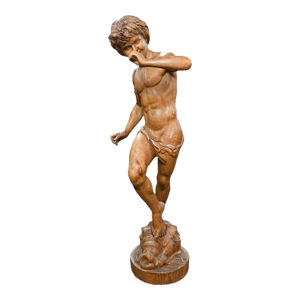 Large Fruitwood Carved Figure of Pan, Classical Mythological Wood Sculpture