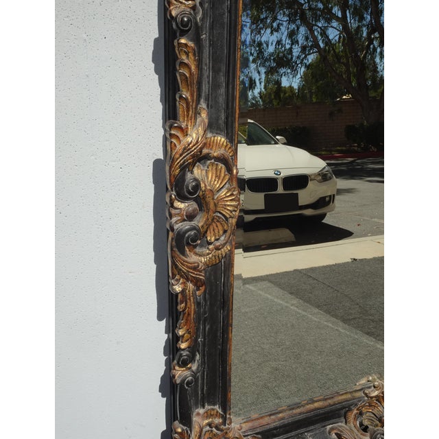Black Share Tall 64" Vintage French Provincial Louis XVI Black Gold Wall Mantle Mirror Bevel For Sale - Image 8 of 15