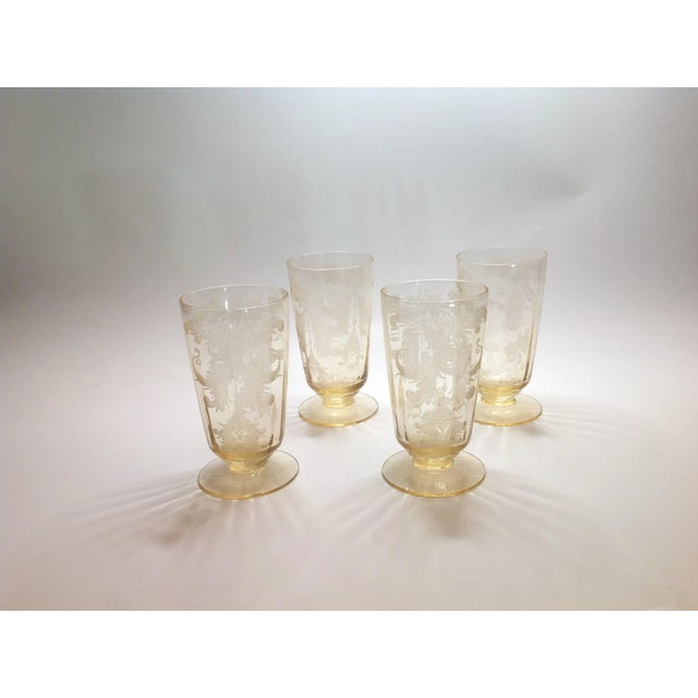1930s Us Glass Tiffin Byzantine 4.0 " Juice Tumblers in Mandarin (Yellow)- Set of 4 For Sale - Image 4 of 13
