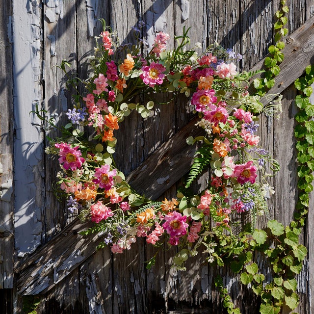 Rustic Mixed Floral and Foliage Wreath 20"D For Sale - Image 3 of 4