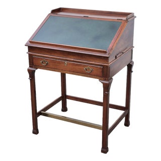 1990s Lexington Palmer Home Mahogany Slant Front Leather Top Architect Drafting Table Standing Desk For Sale