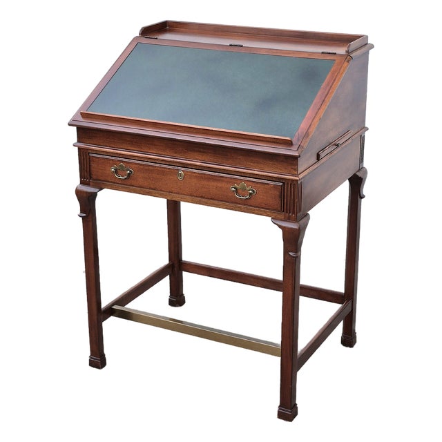 1990s Lexington Palmer Home Mahogany Slant Front Leather Top Architect Drafting Table Standing Desk For Sale