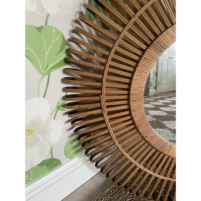 Mid-Century Modern Vintage Round Rattan Mirror For Sale - Image 3 of 5