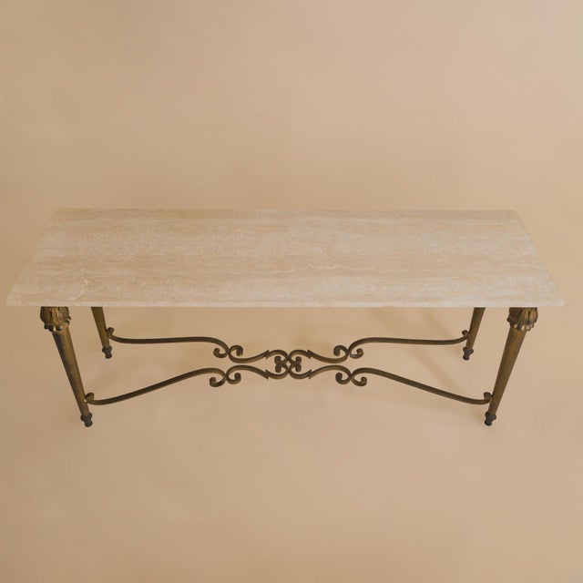 Metal Early 20th Century French Bronze + Travertine Console From A Historic Parisian Hotel For Sale - Image 7 of 12