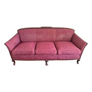 Victorian Carved Wood Sofa & Armchair Set in Rose Upholstery, Set of 2 For Sale